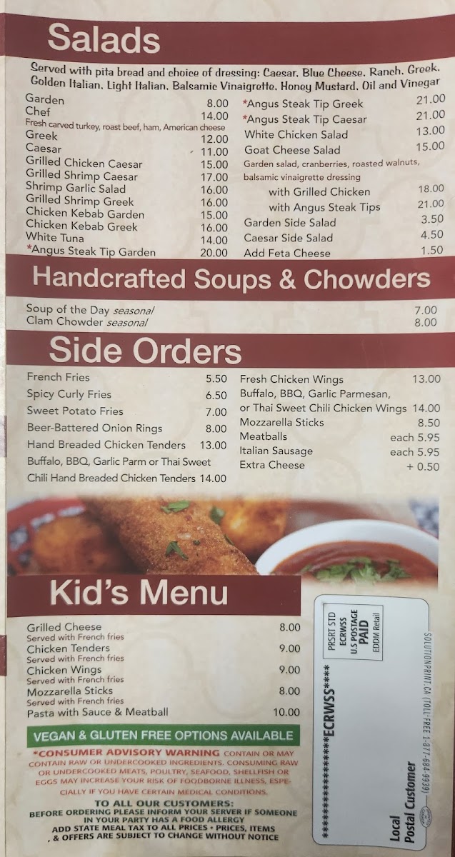 Kings Brick Oven Pizza & Pub menu board