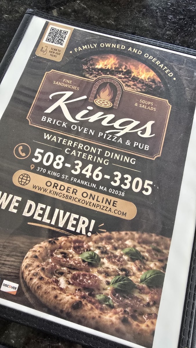 Kings Brick Oven Pizza & Pub menu board