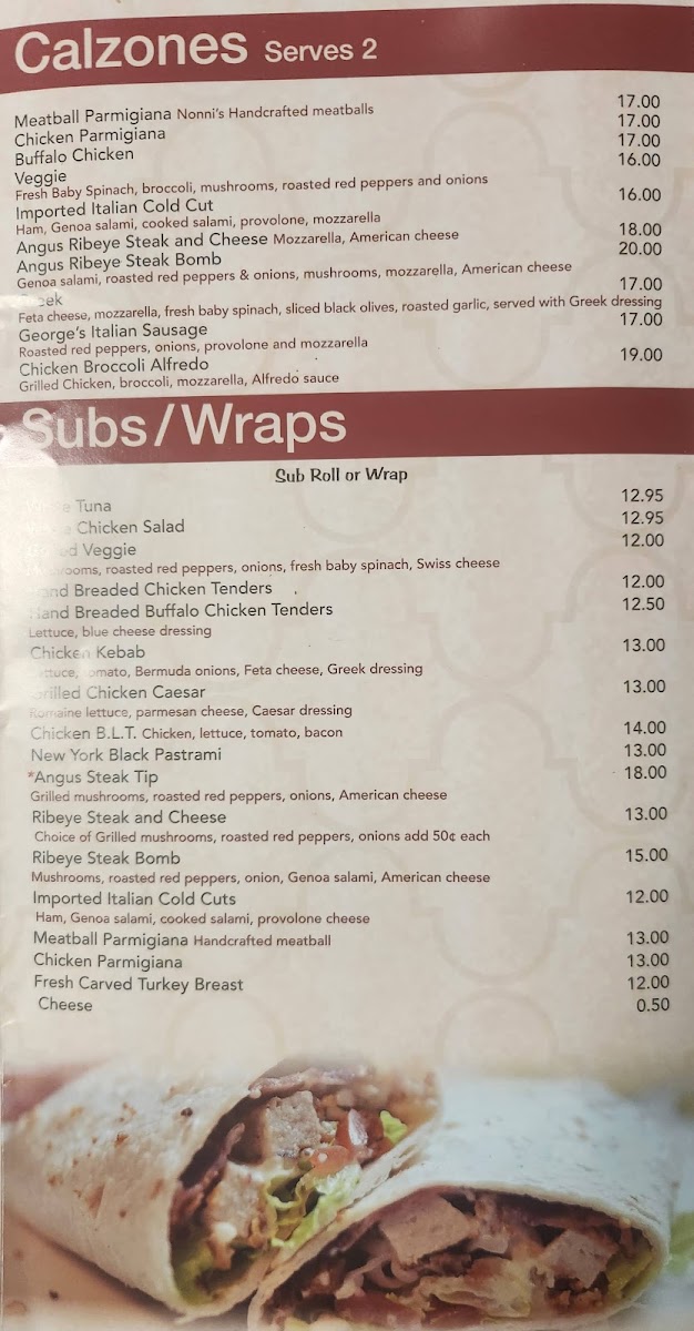 Kings Brick Oven Pizza & Pub menu board