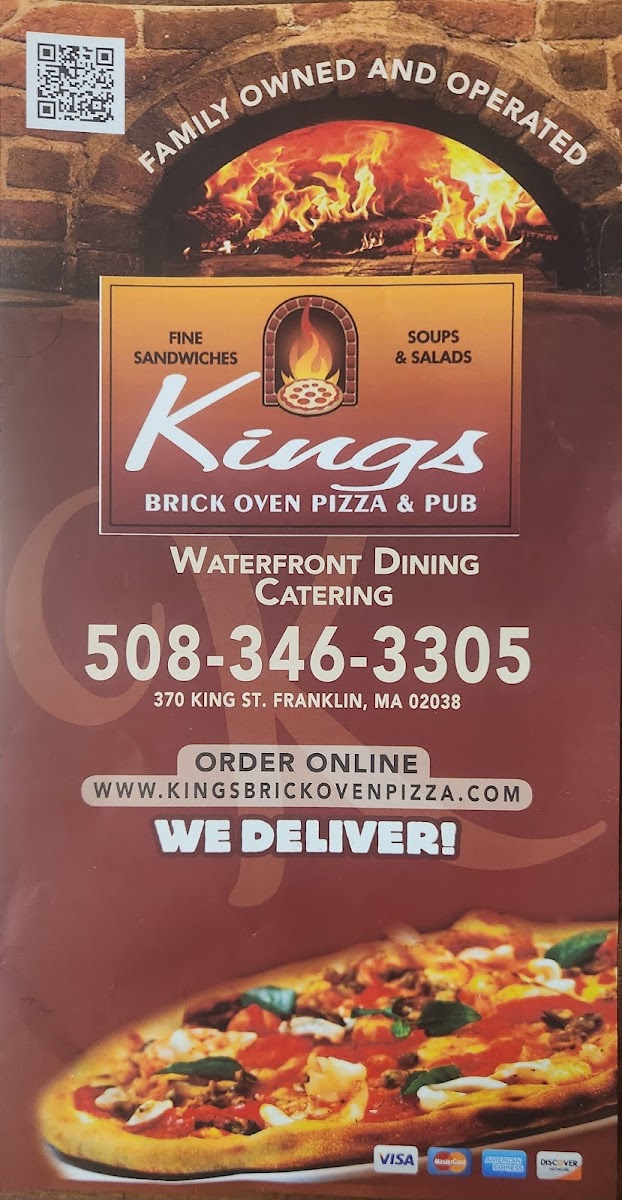 Kings Brick Oven Pizza & Pub menu board