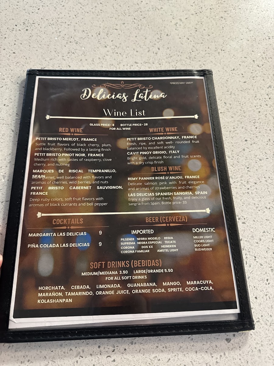 Delicias latina menu board