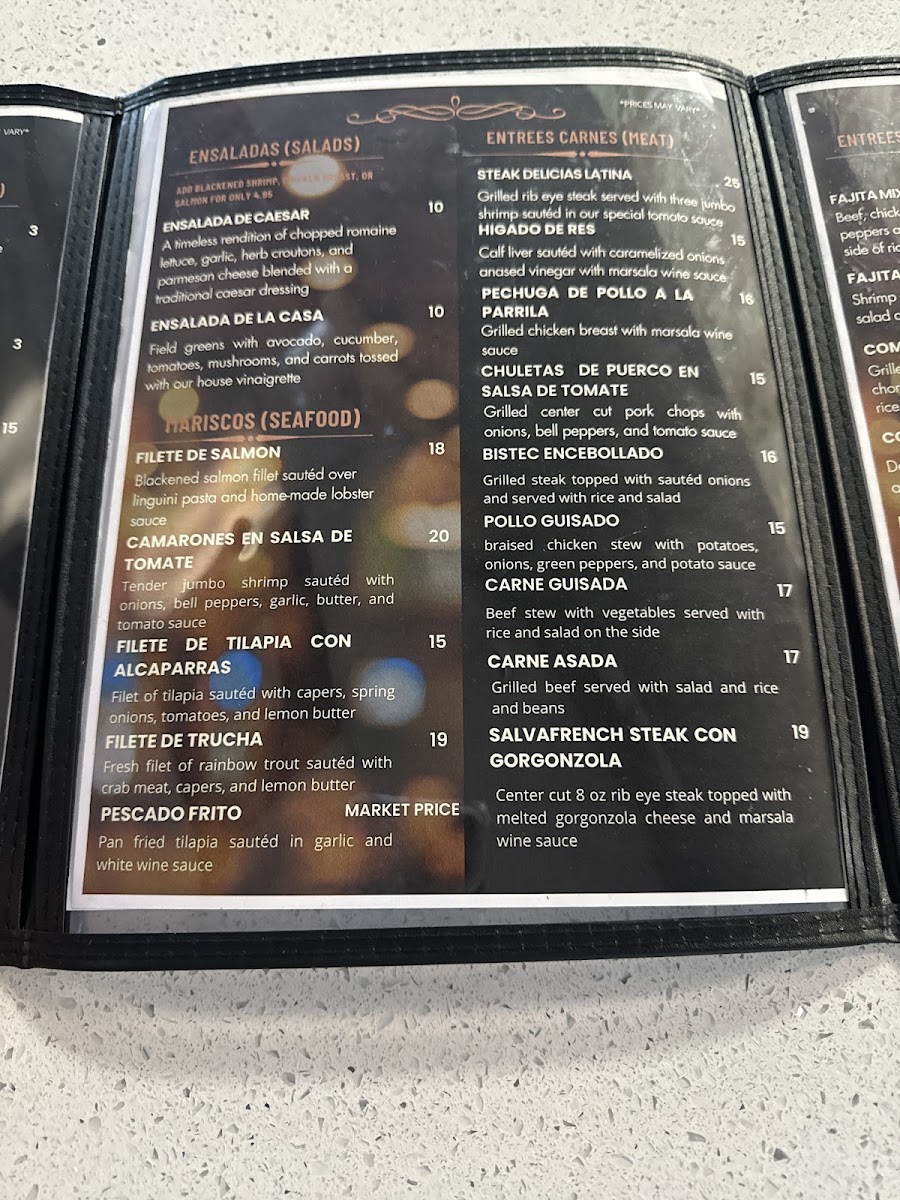 Delicias latina menu board