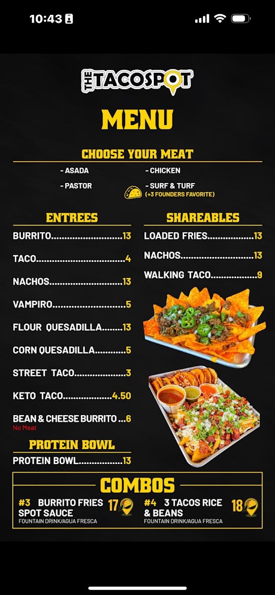 Taco Spot - San Tan menu board