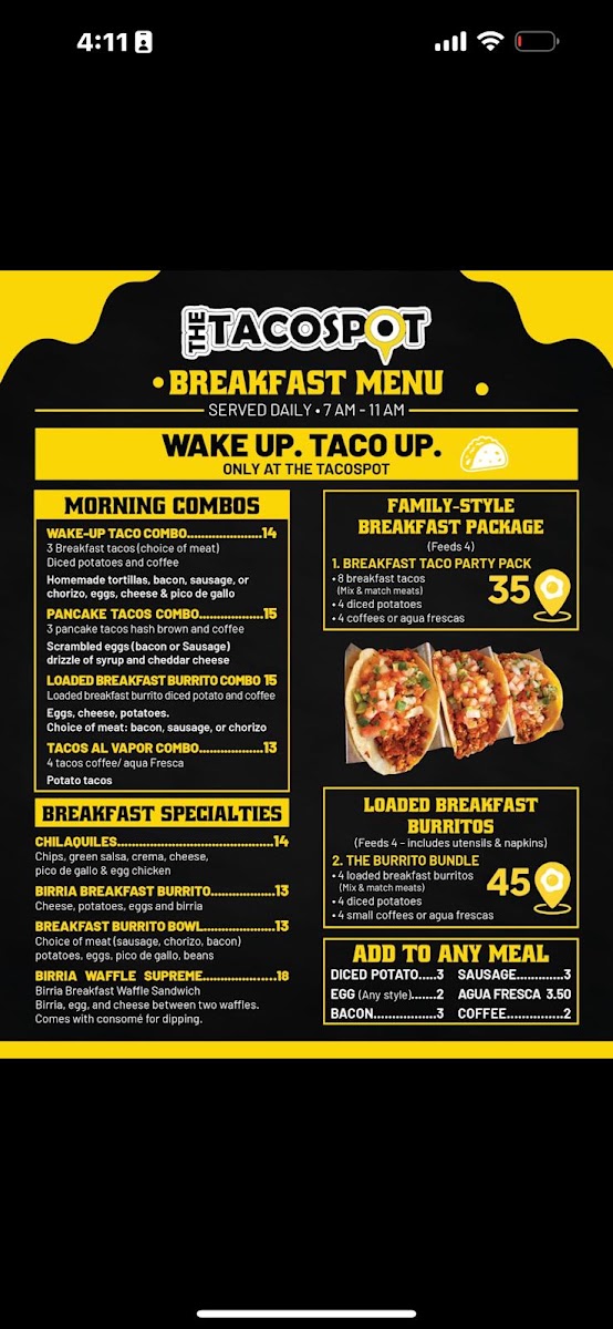 Taco Spot - San Tan menu board