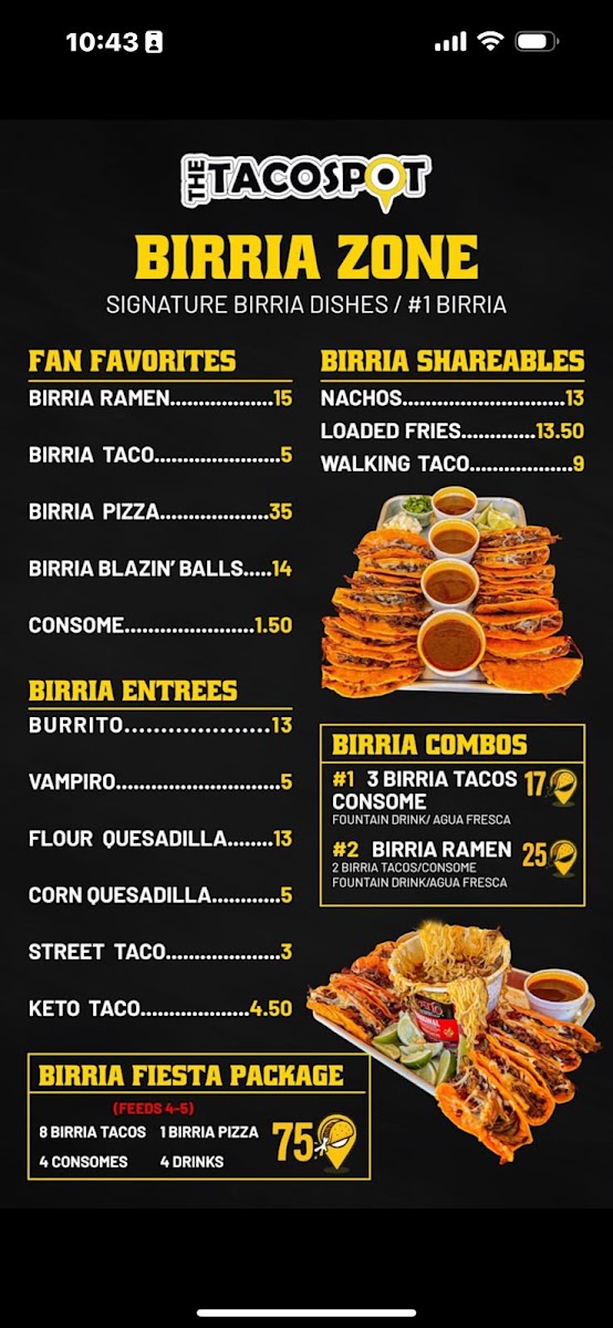 Taco Spot - San Tan menu board