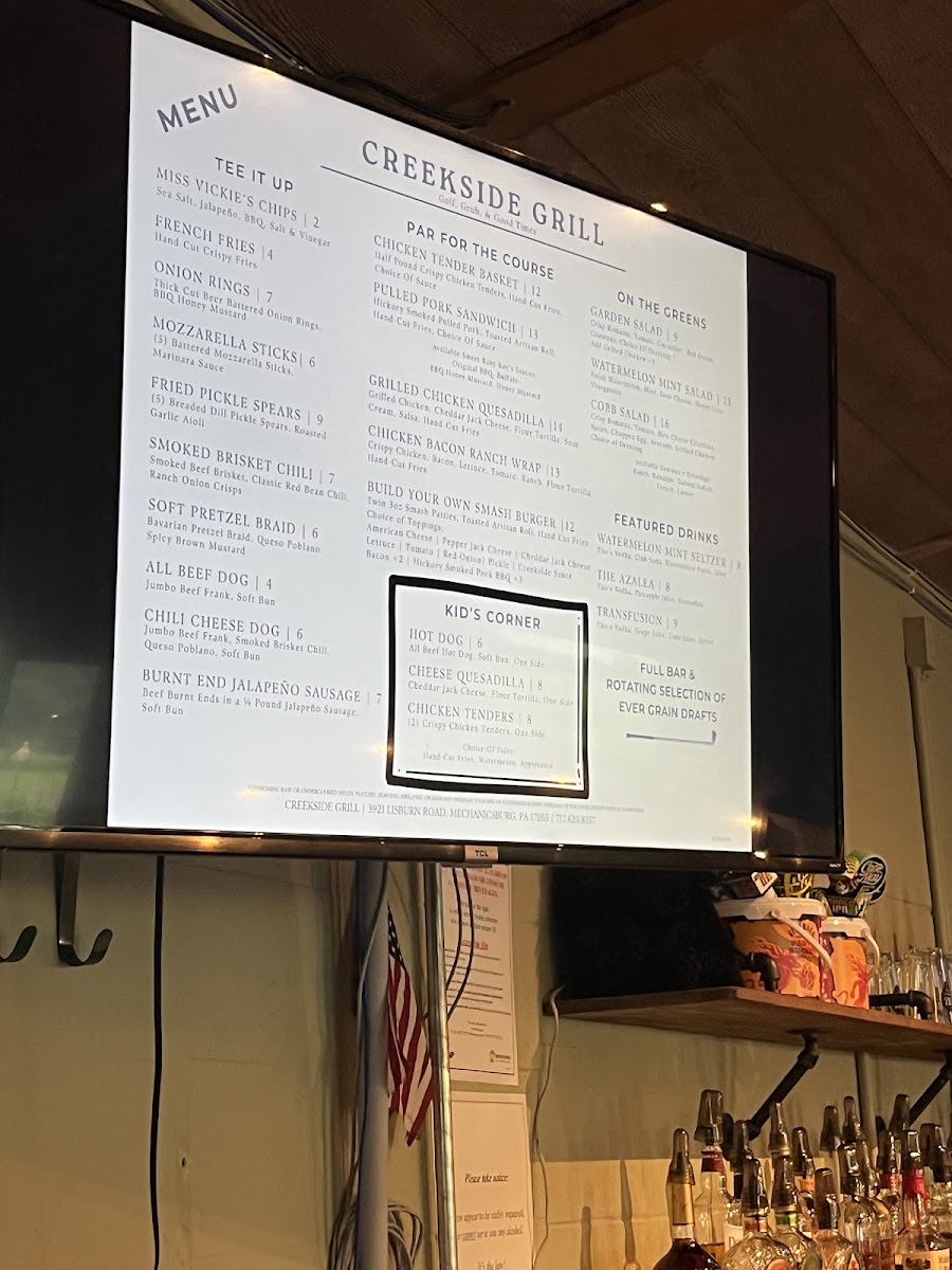 Creekside at Liberty Forge menu board