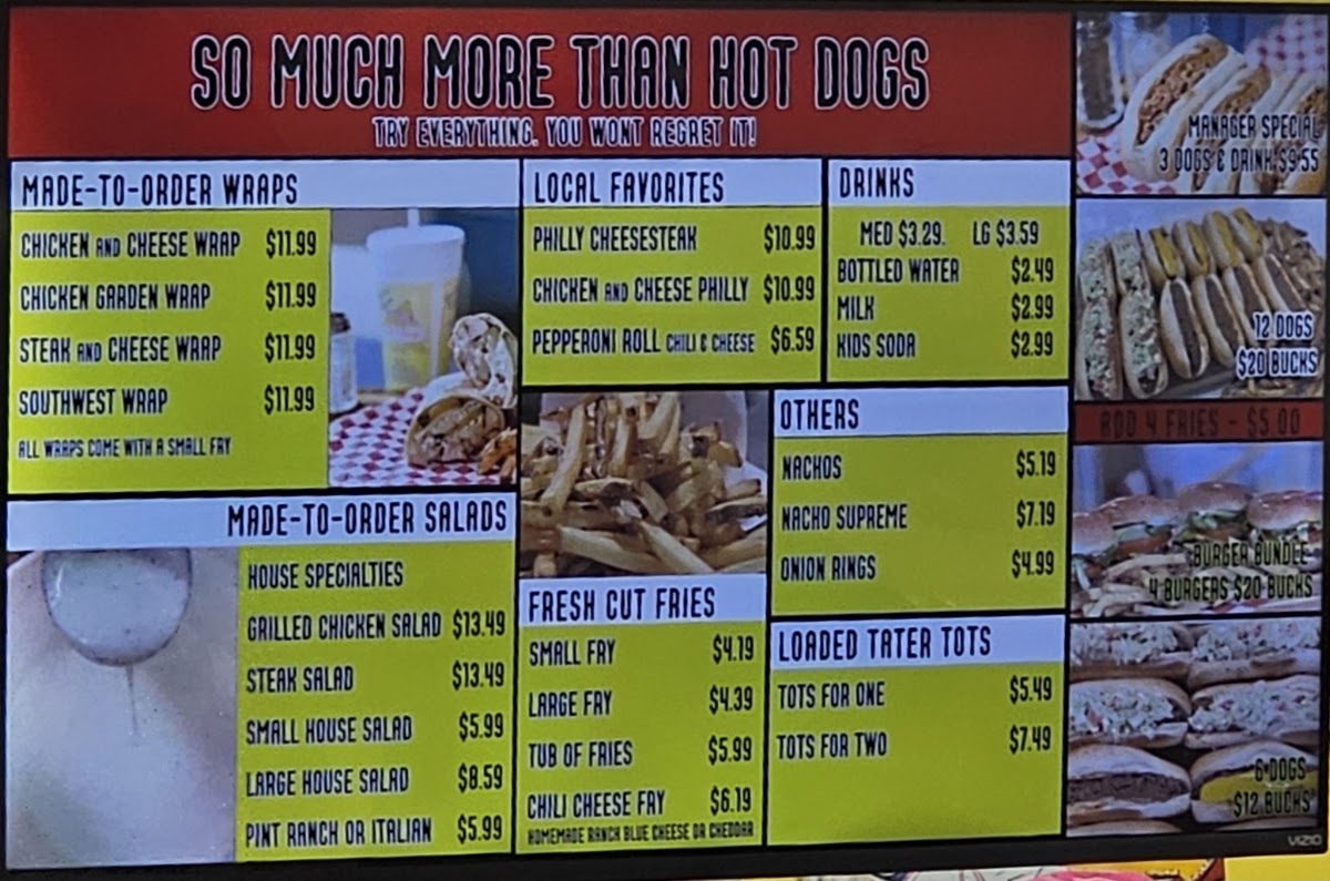 T&L Hot Dogs menu board