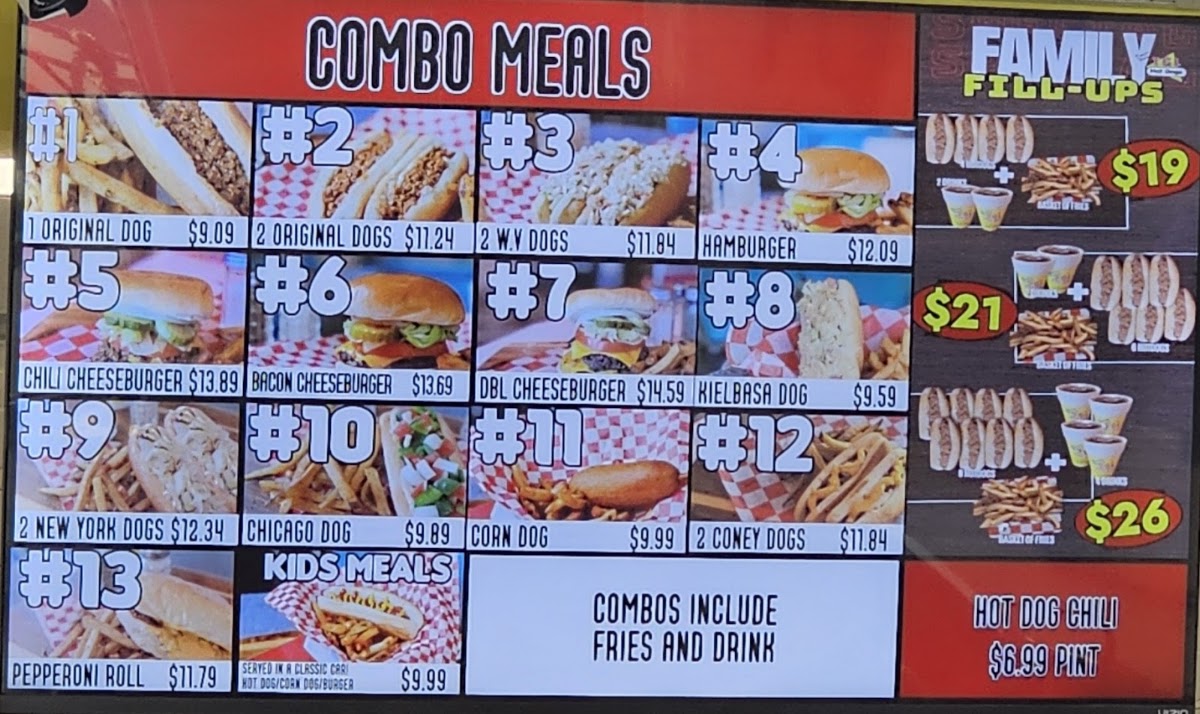 T&L Hot Dogs menu board