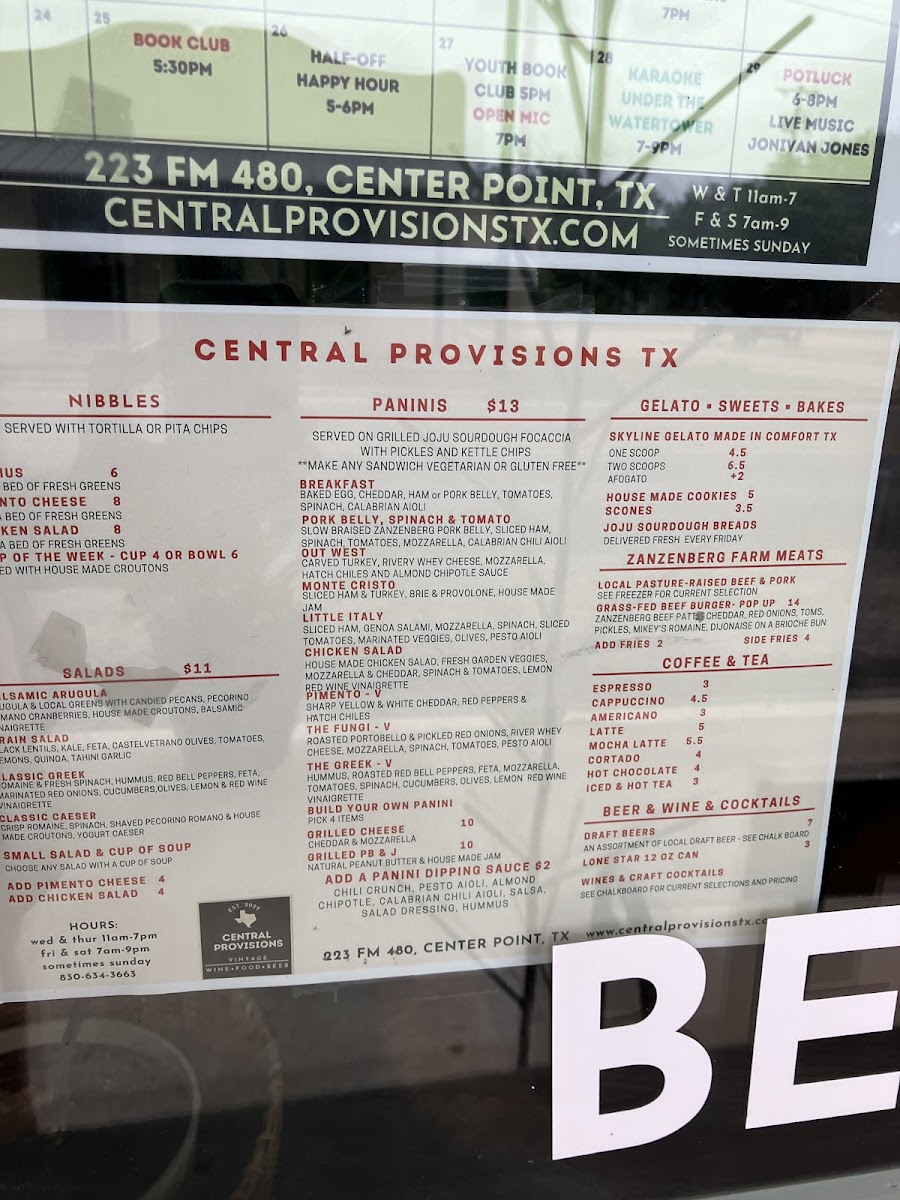 Central Provisions TX menu board