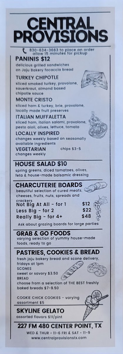 Central Provisions TX menu board