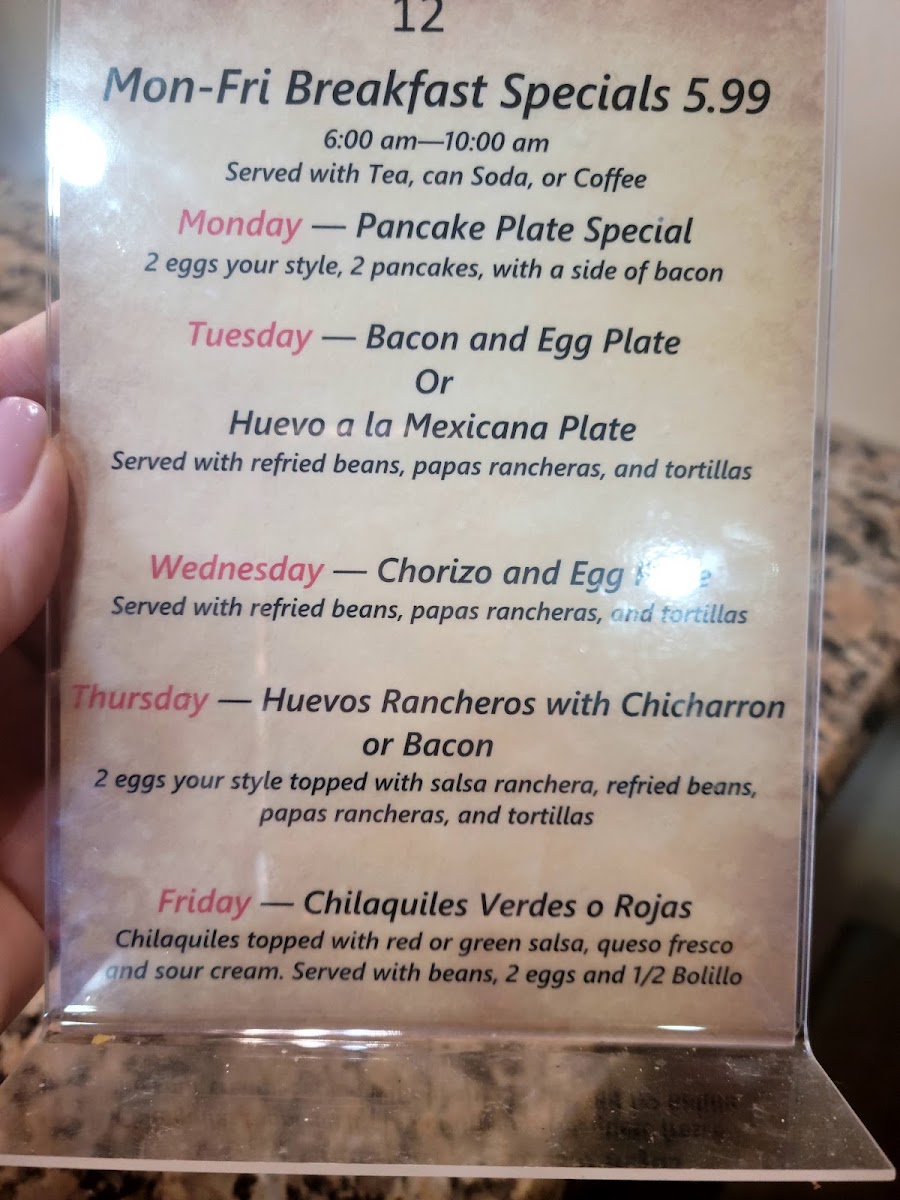 Los Angeles Tortilleria, Restaurant, Bakery, & Cantina menu board