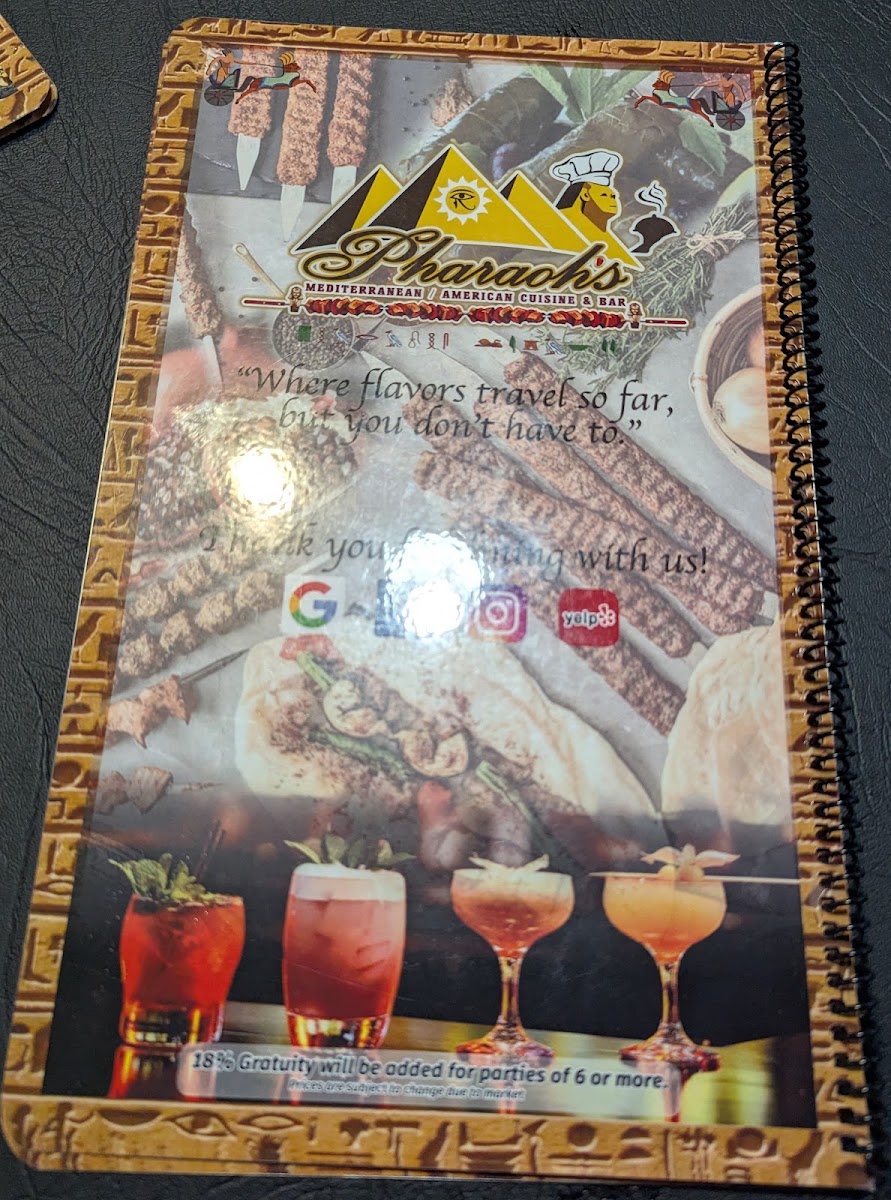 Pharaoh’s Restaurant & Bar menu board