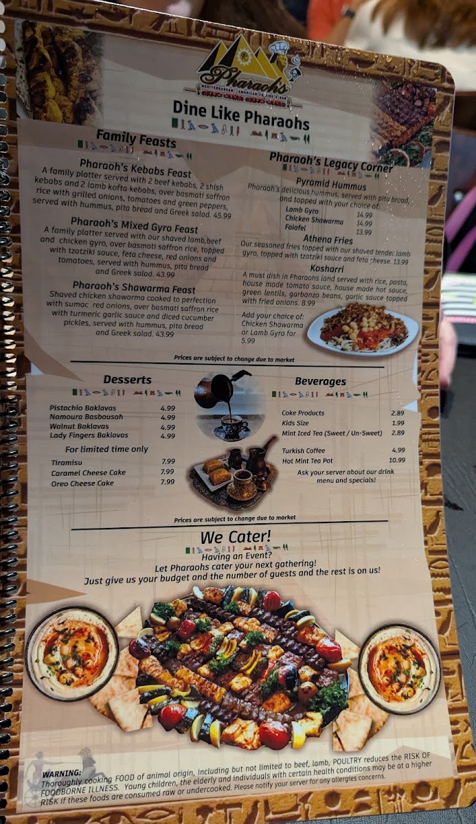 Pharaoh’s Restaurant & Bar menu board