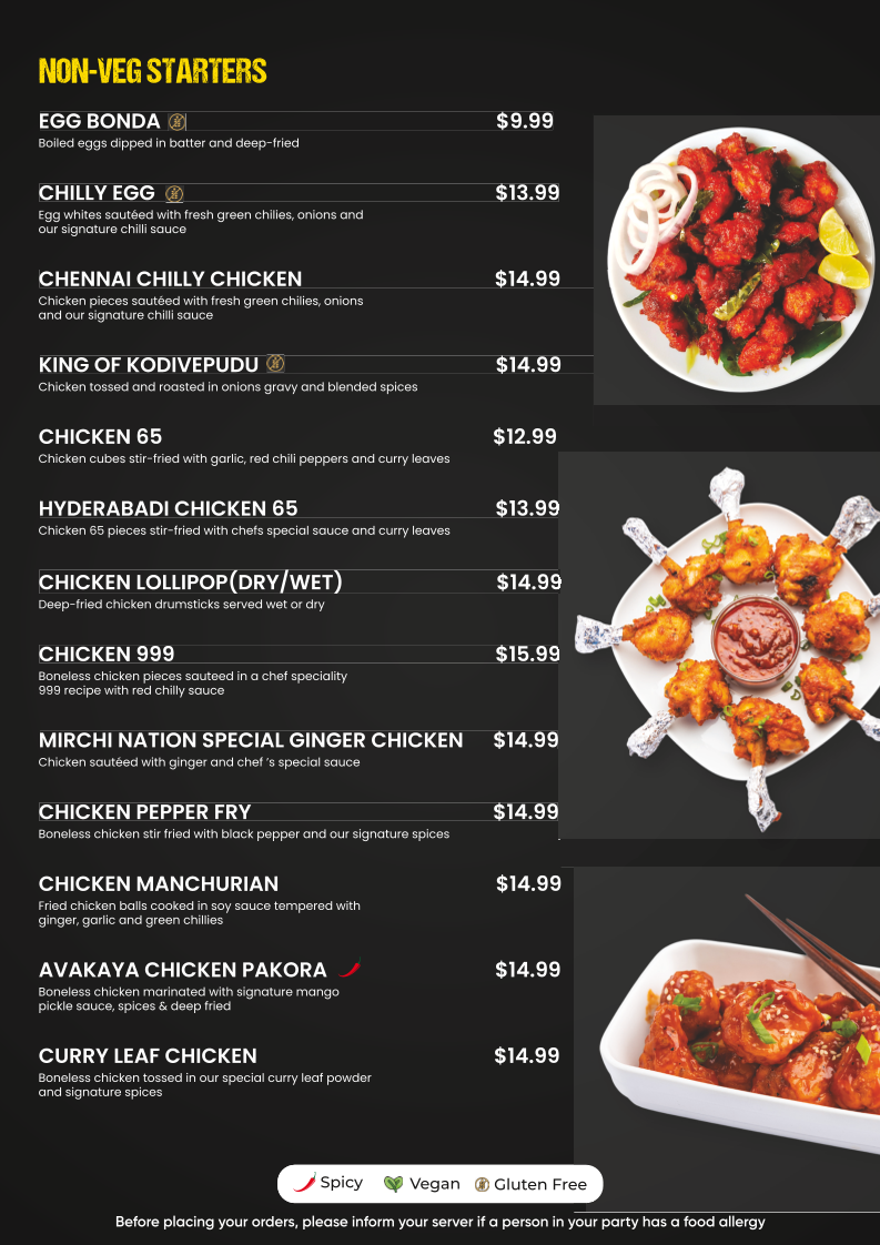 Mirchi Nation-Indian Kitchen menu board