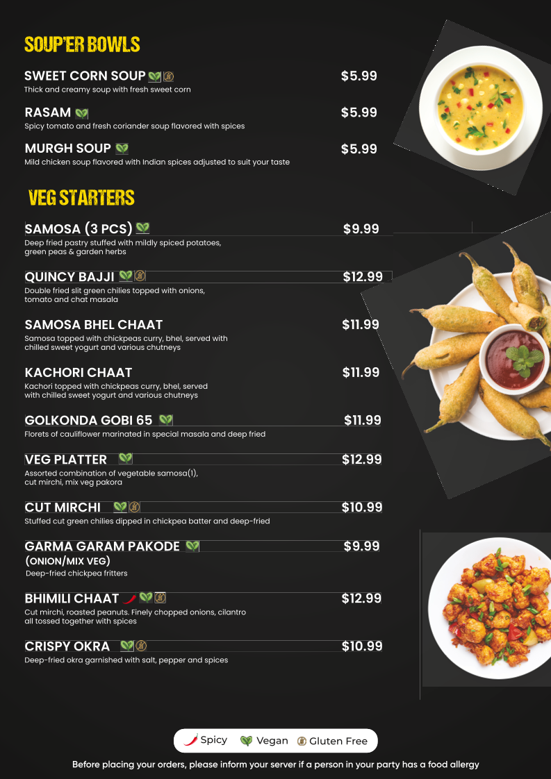 Mirchi Nation-Indian Kitchen menu board