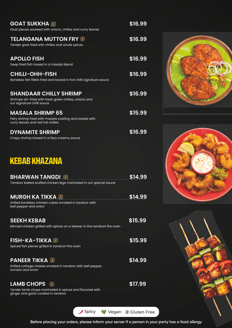 Mirchi Nation-Indian Kitchen menu board