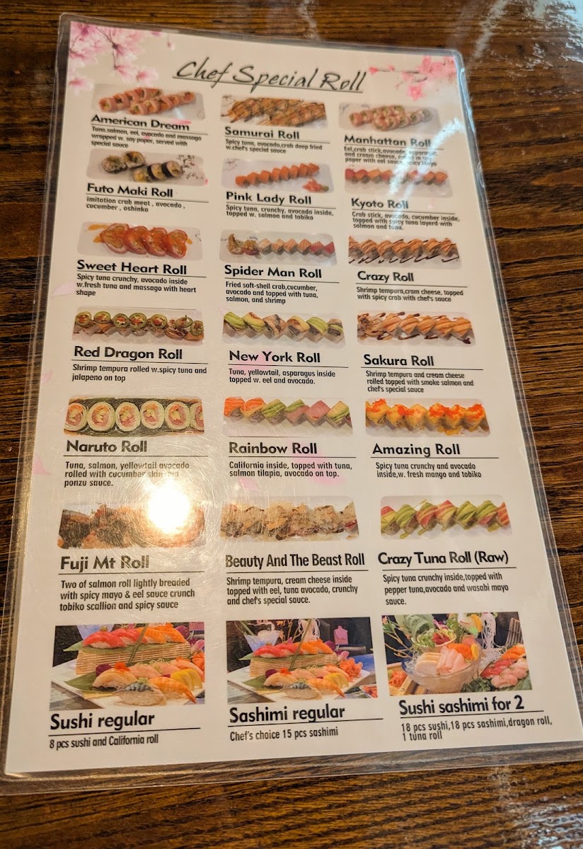 Sakura Japanese Steak House menu board