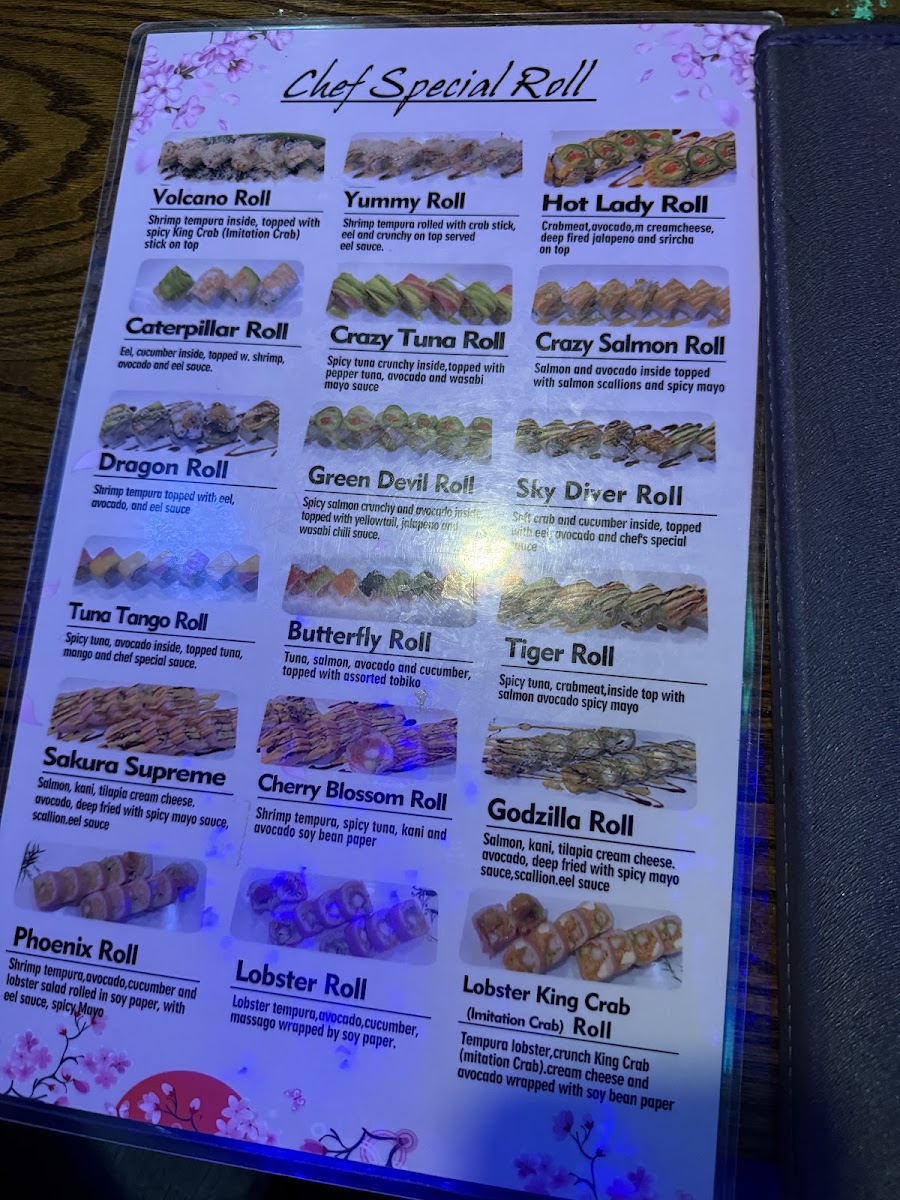 Sakura Japanese Steak House menu board