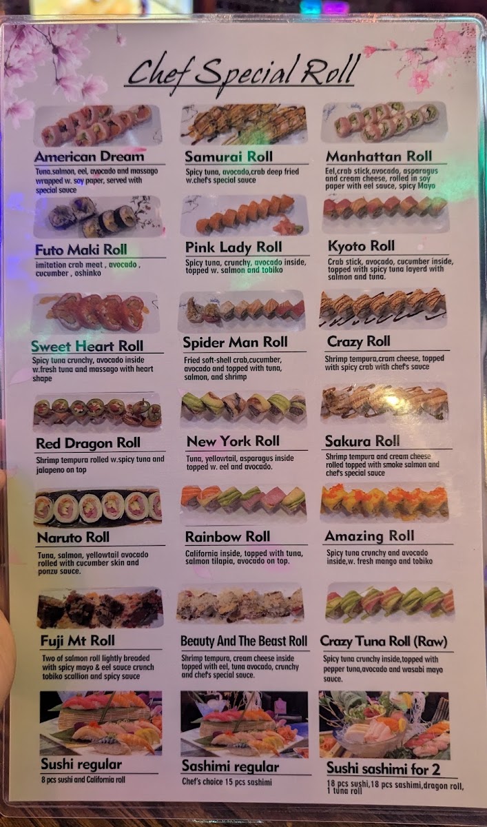 Sakura Japanese Steak House menu board