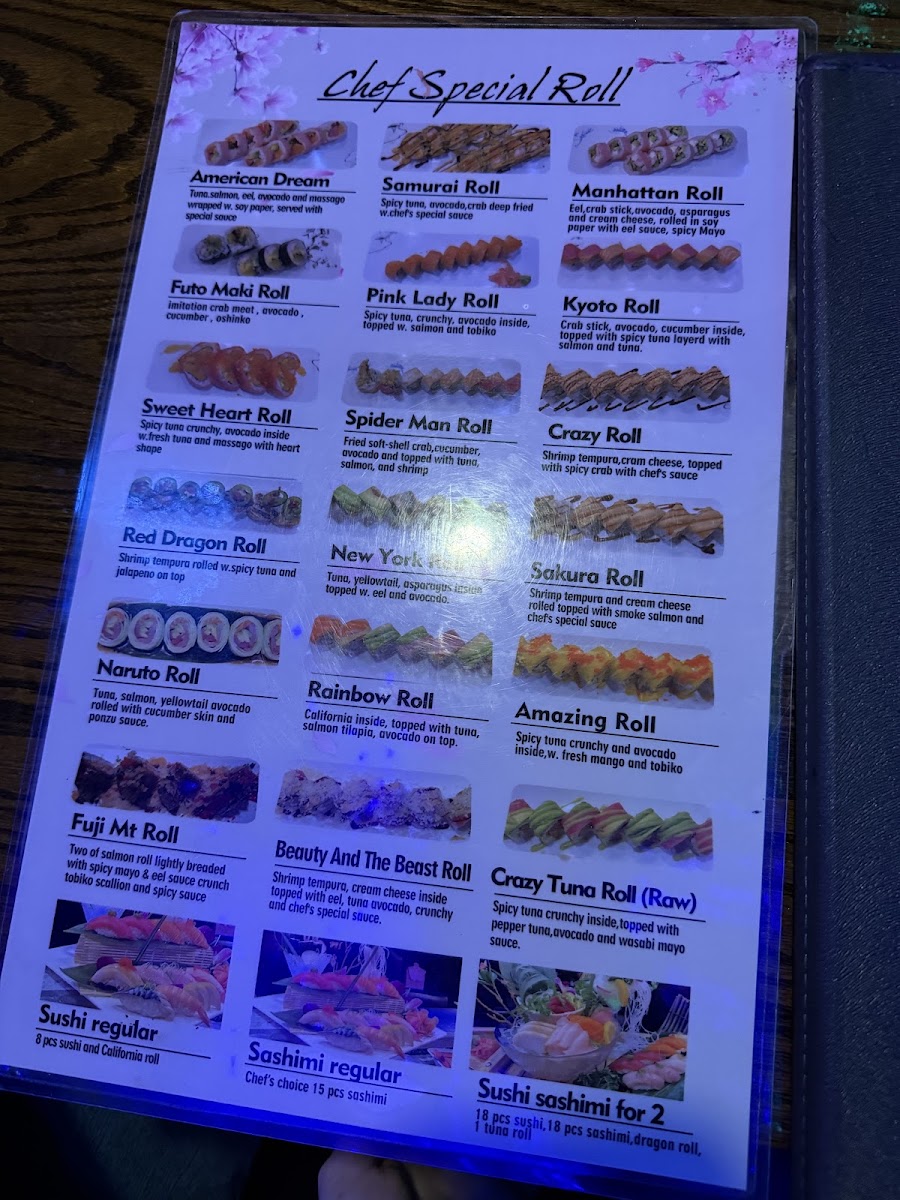 Sakura Japanese Steak House menu board