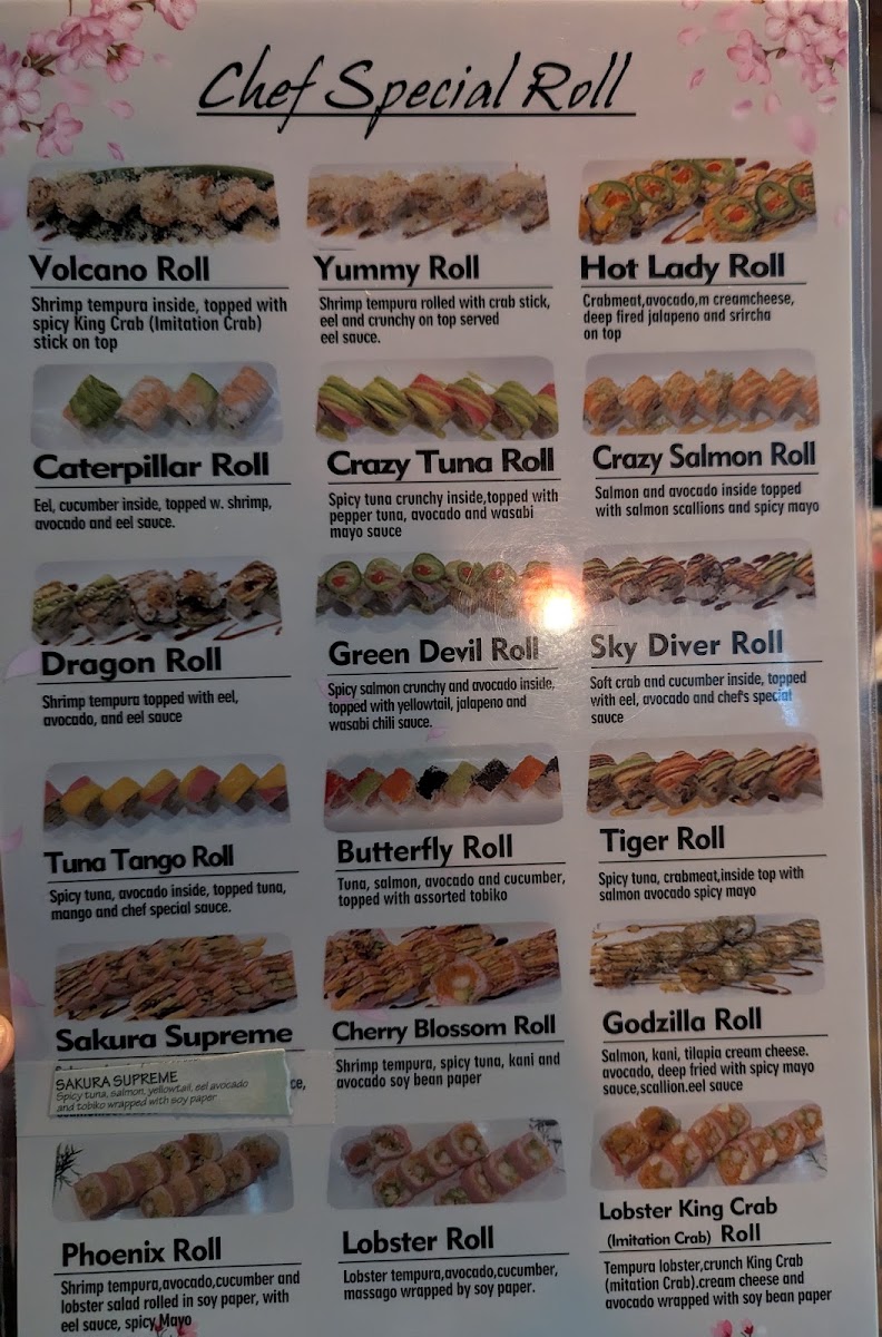 Sakura Japanese Steak House menu board