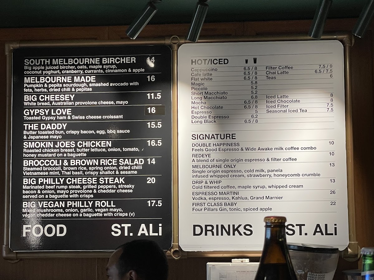 St. Ali Coffee Roasters menu board