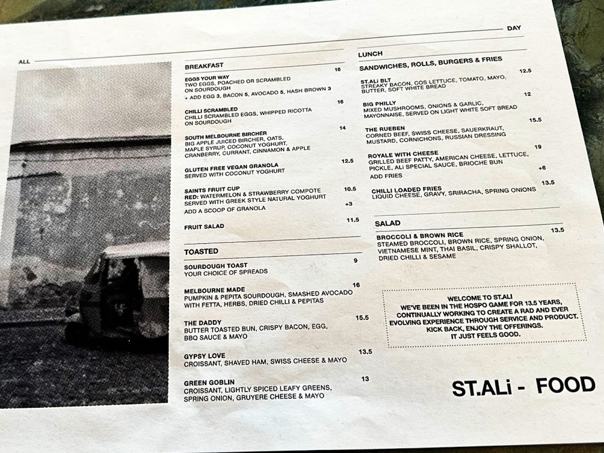 St. Ali Coffee Roasters menu board