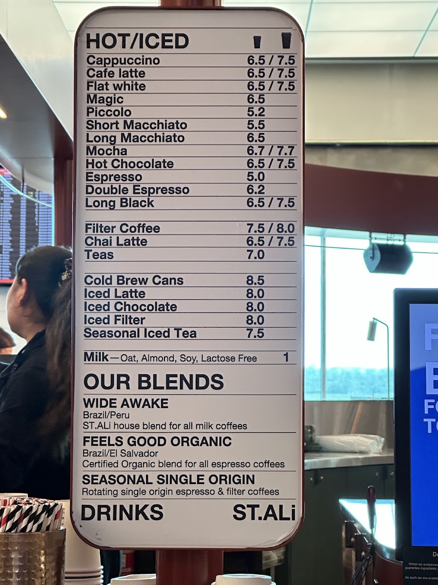 St. Ali Coffee Roasters menu board