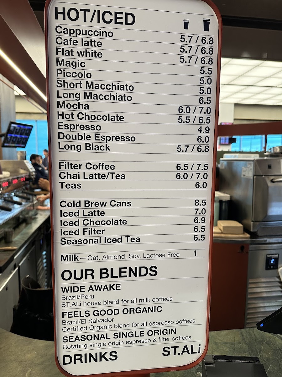 St. Ali Coffee Roasters menu board