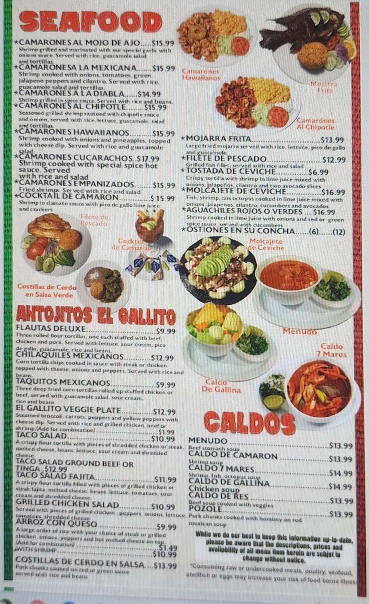 El Gallito Super Taqueria #4 menu board