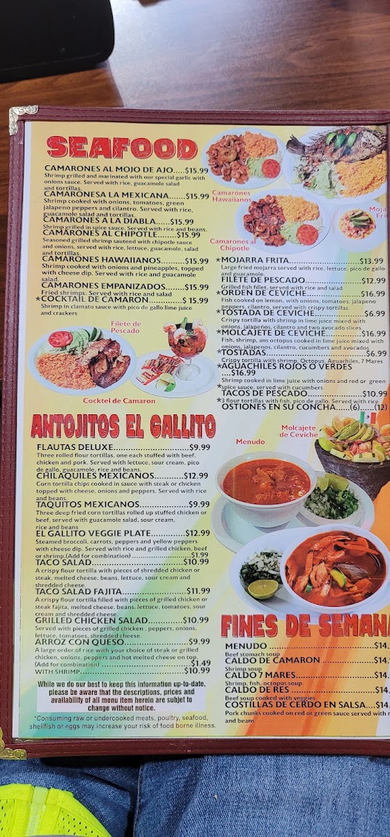 El Gallito Super Taqueria #4 menu board