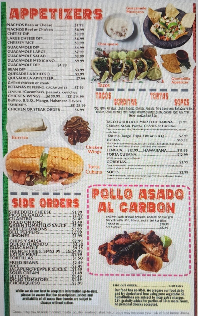 El Gallito Super Taqueria #4 menu board
