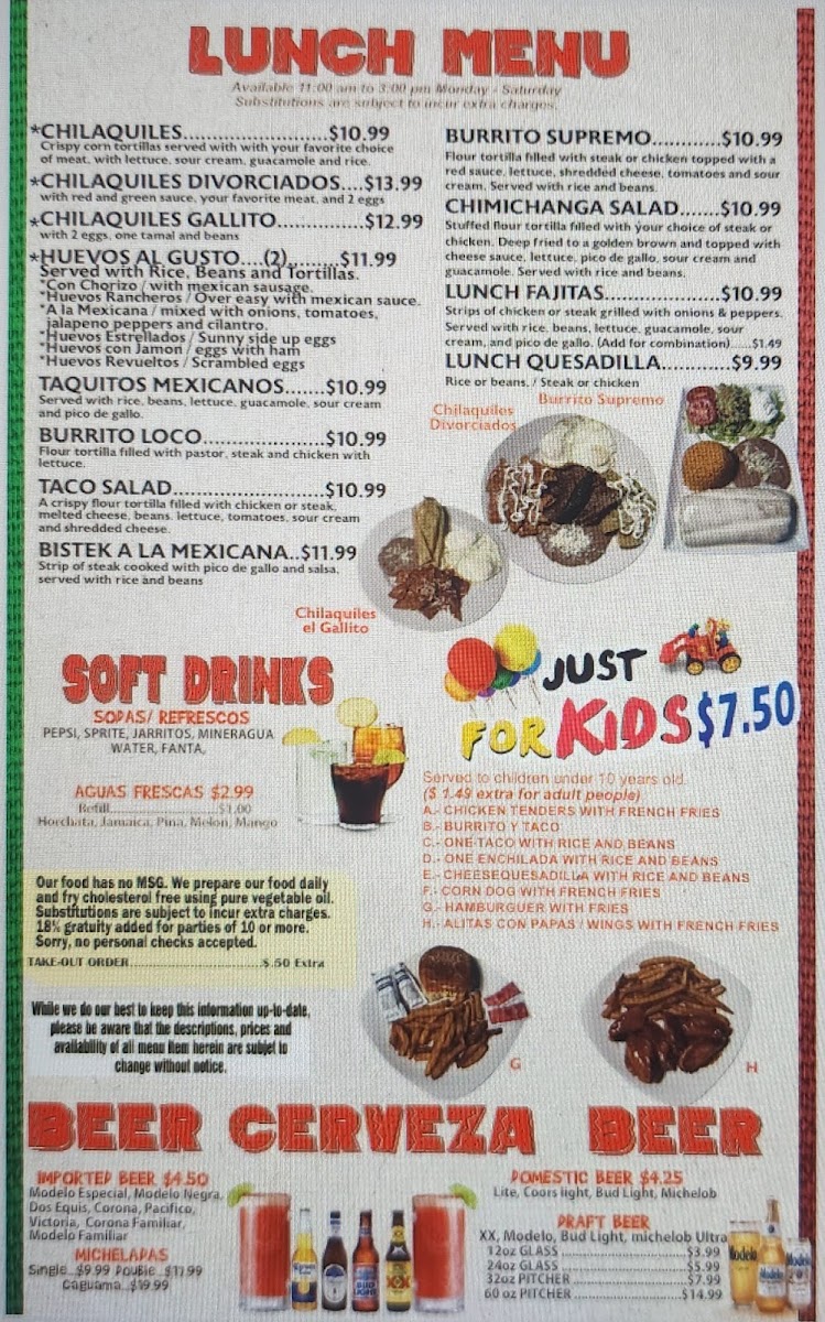 El Gallito Super Taqueria #4 menu board
