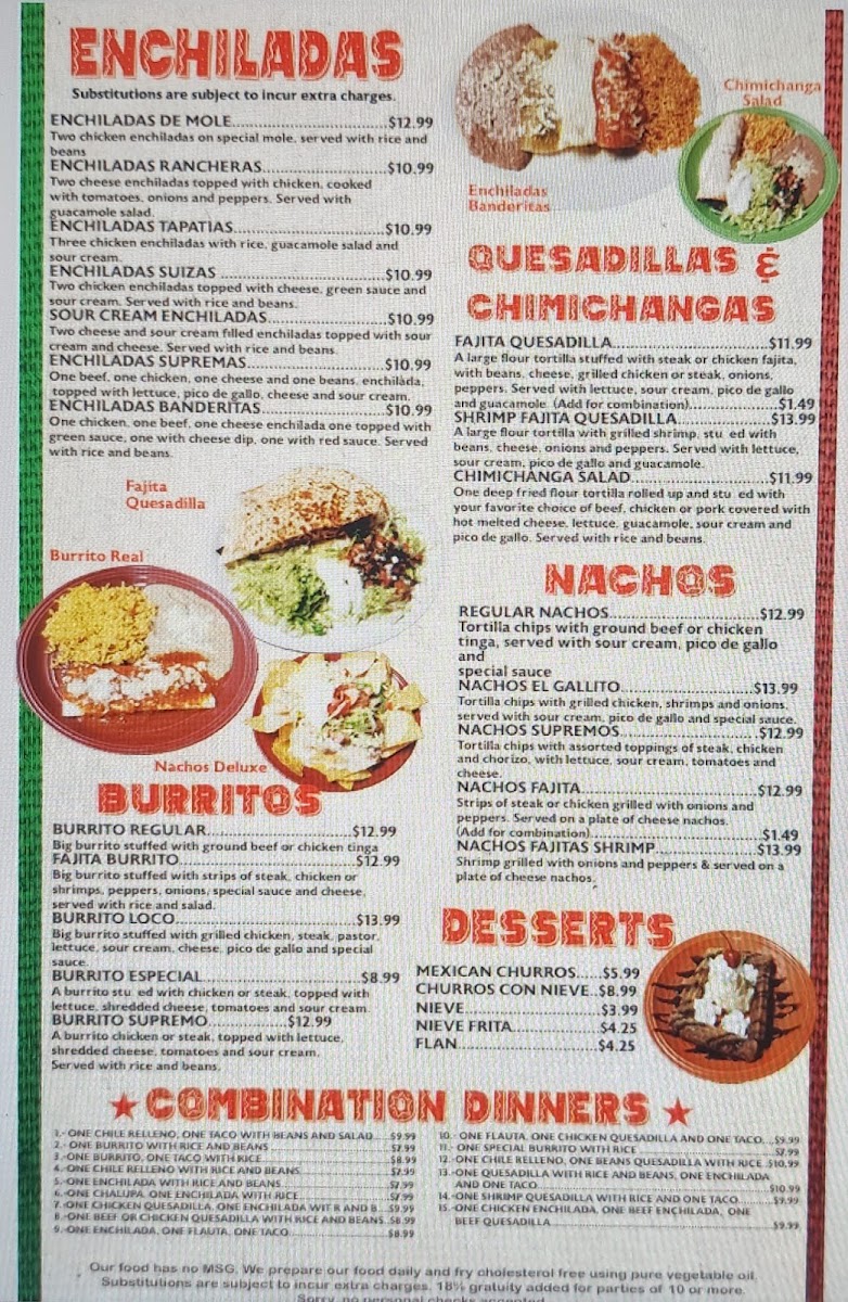 El Gallito Super Taqueria #4 menu board