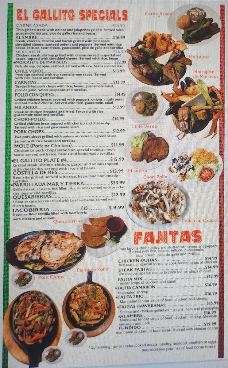 El Gallito Super Taqueria #4 menu board