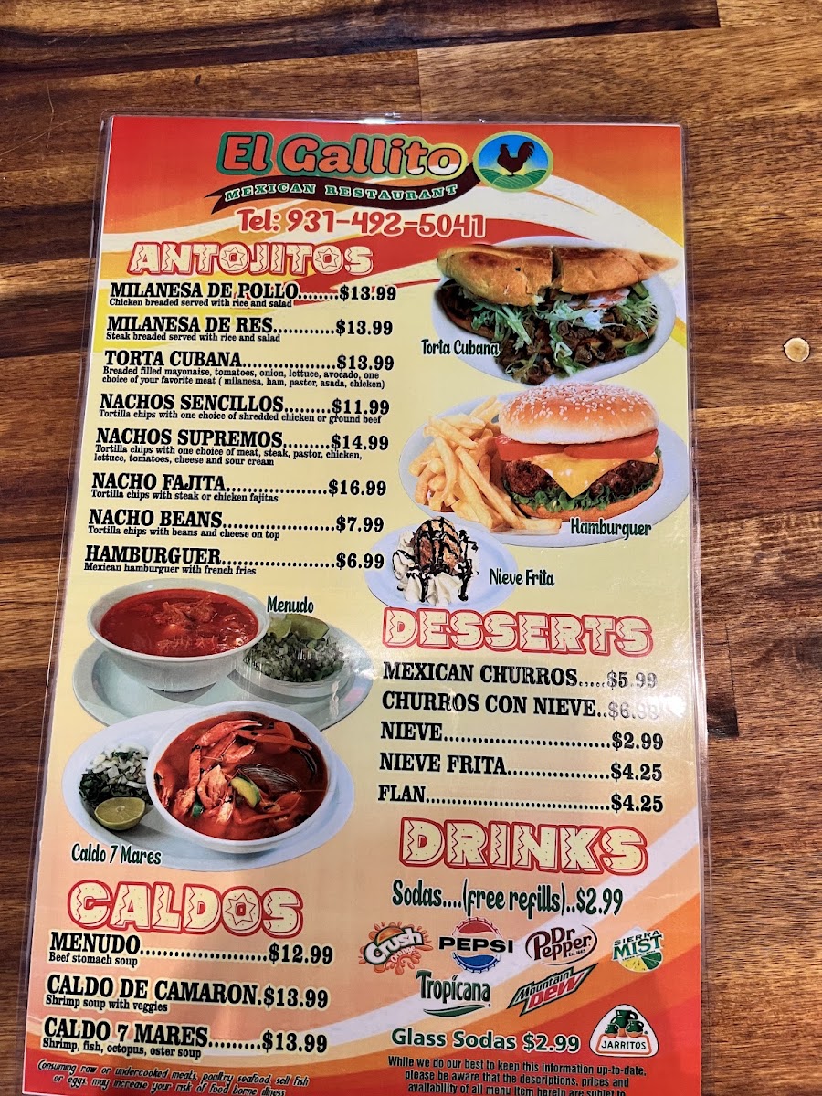 El Gallito Super Taqueria #4 menu board