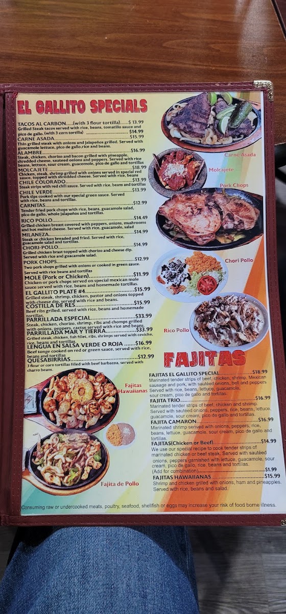 El Gallito Super Taqueria #4 menu board