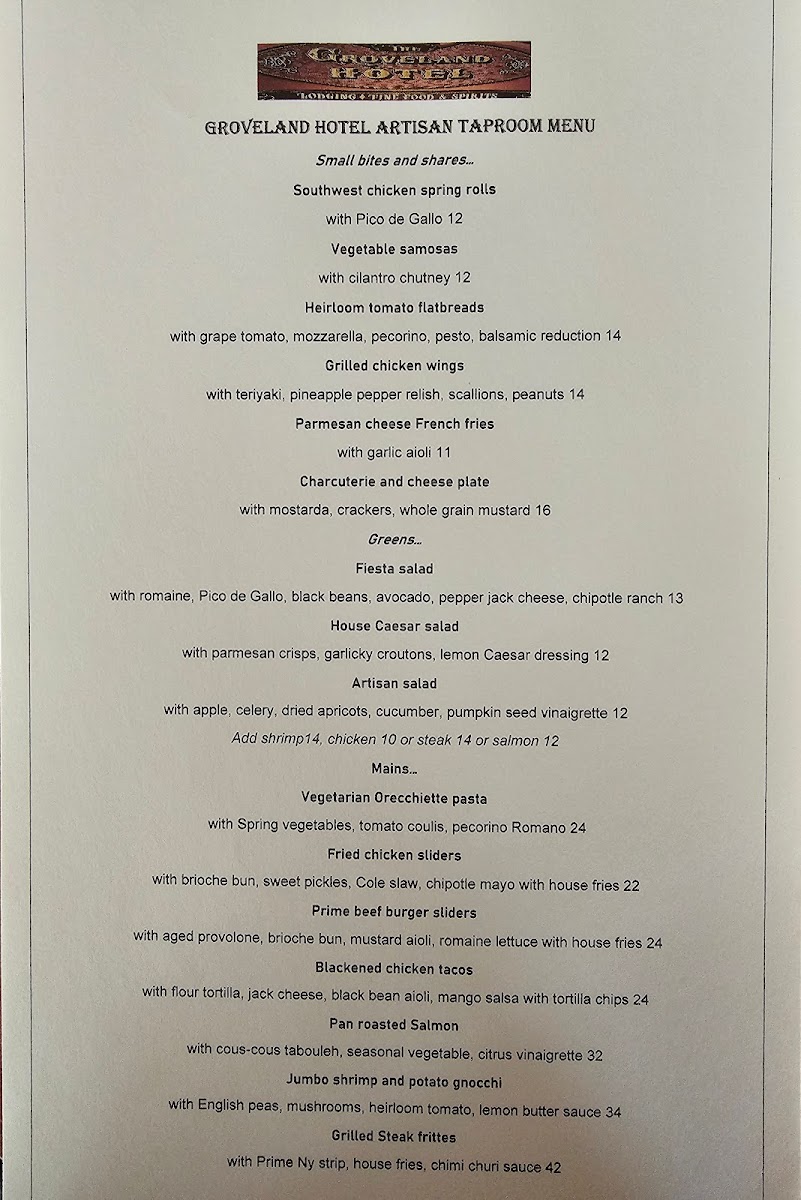 Aroma Restaurant & Wine Bar menu board