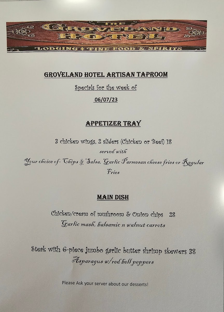 Aroma Restaurant & Wine Bar menu board