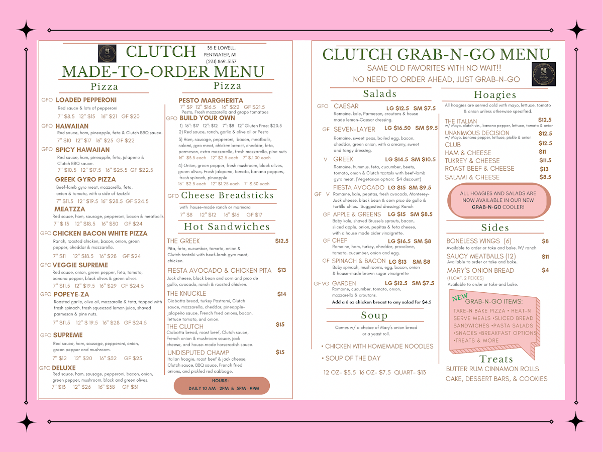 Clutch Food Shop menu board