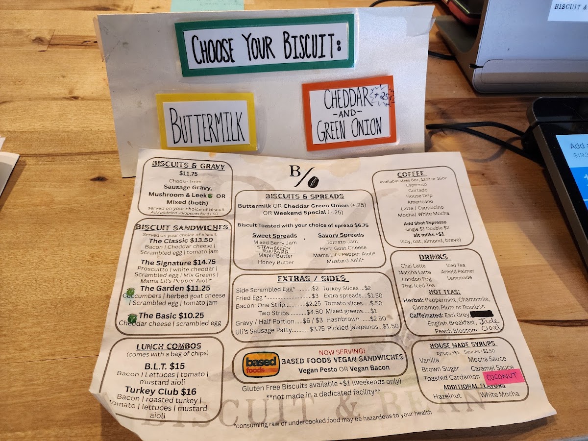 Biscuit & Bean menu board