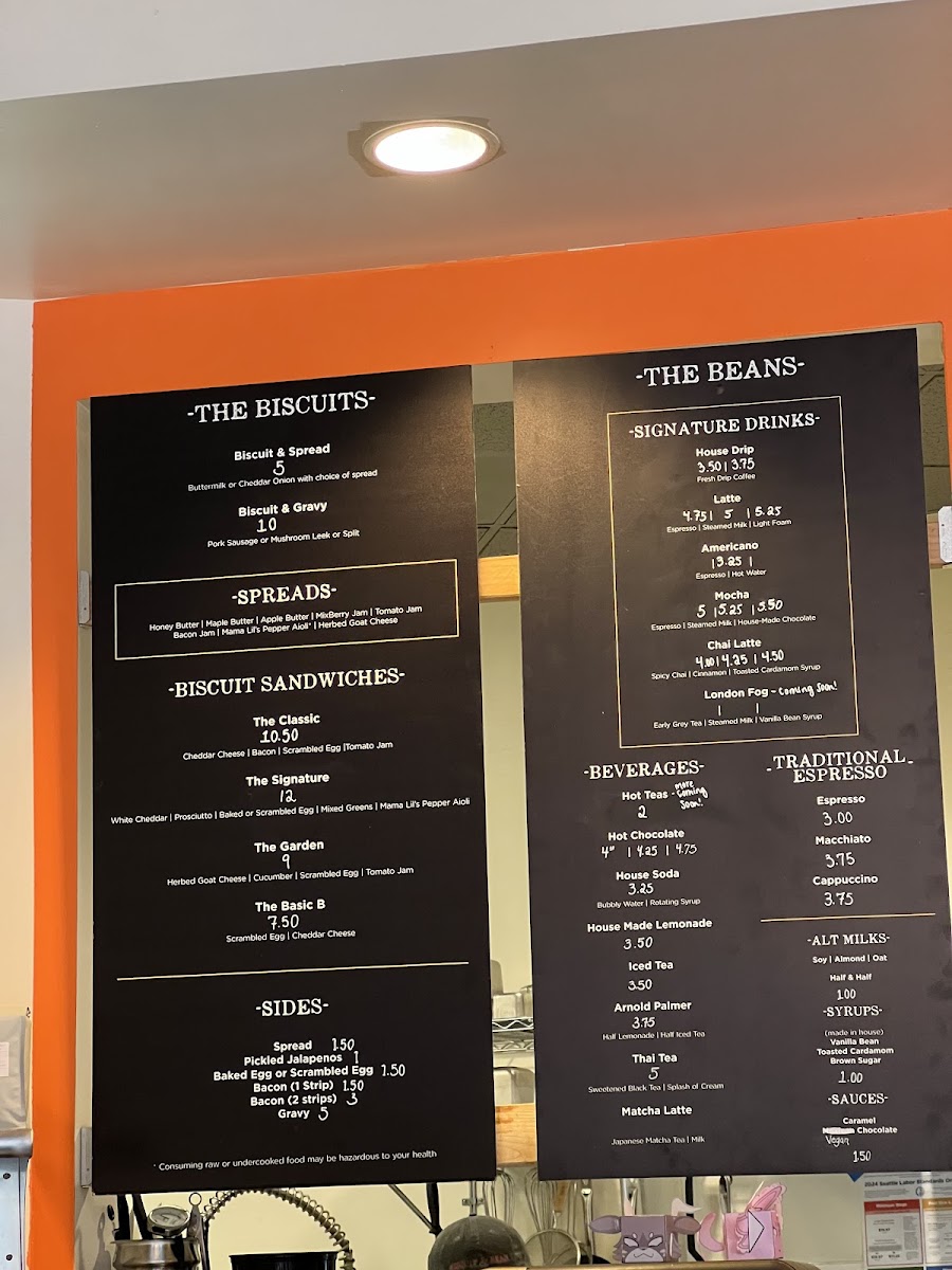 Biscuit & Bean menu board
