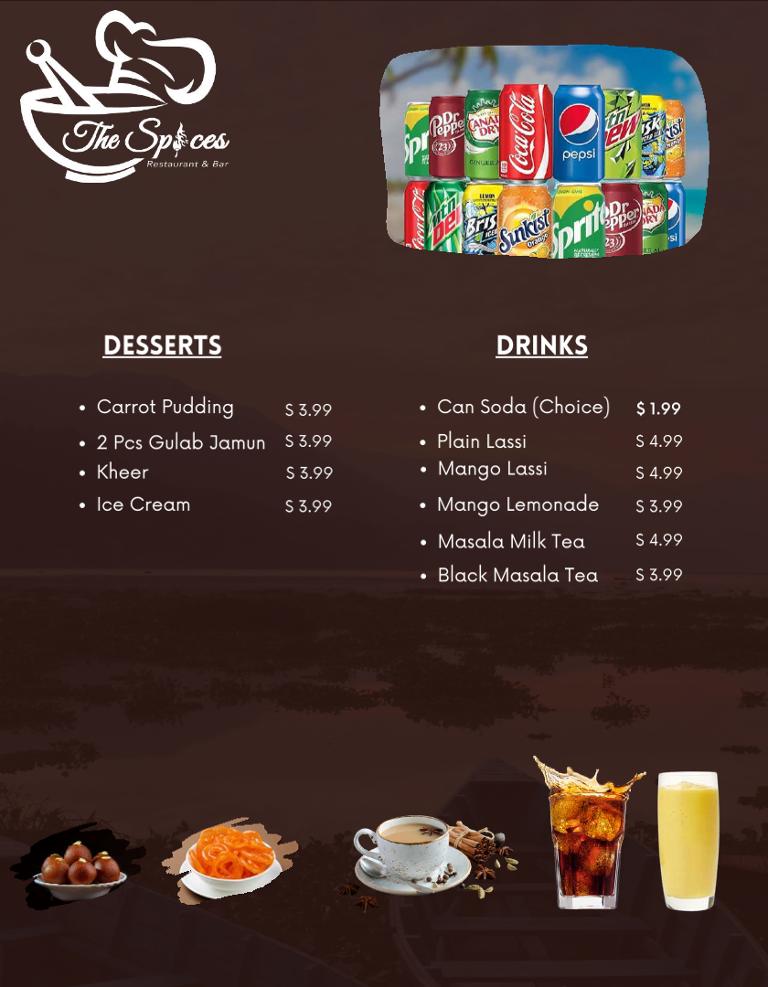 The Spices Restaurant & Bar Downtown menu board