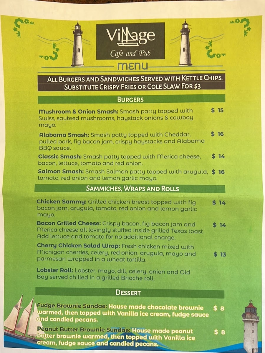 Village Cafe and Pub menu board