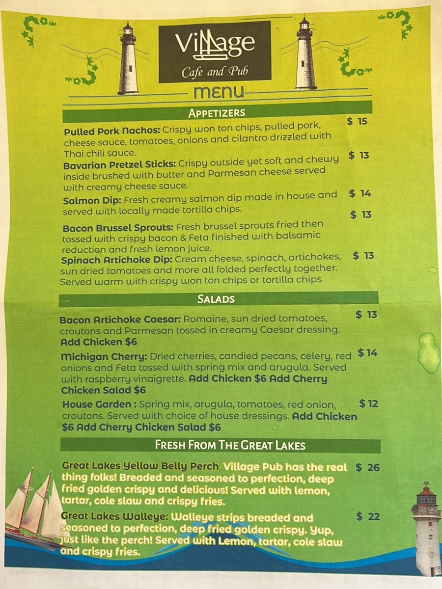 Village Cafe and Pub menu board