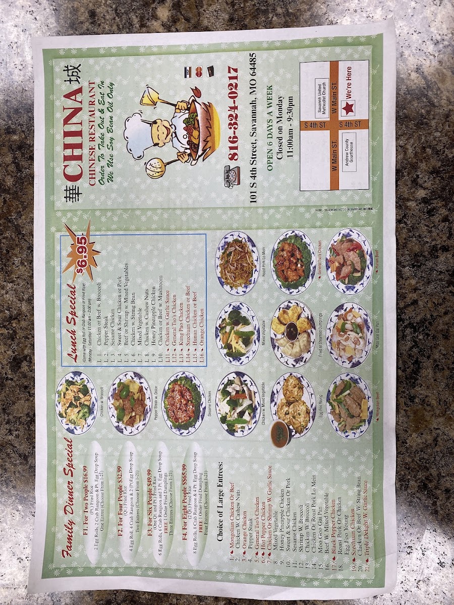 China House Chinese Restaurant menu board