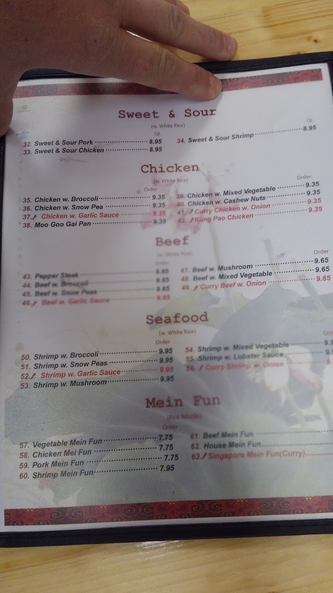 China House Chinese Restaurant menu board