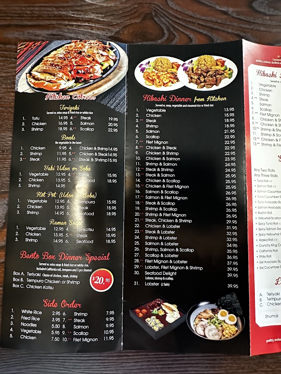 KOTO Hibachi & Sushi menu board