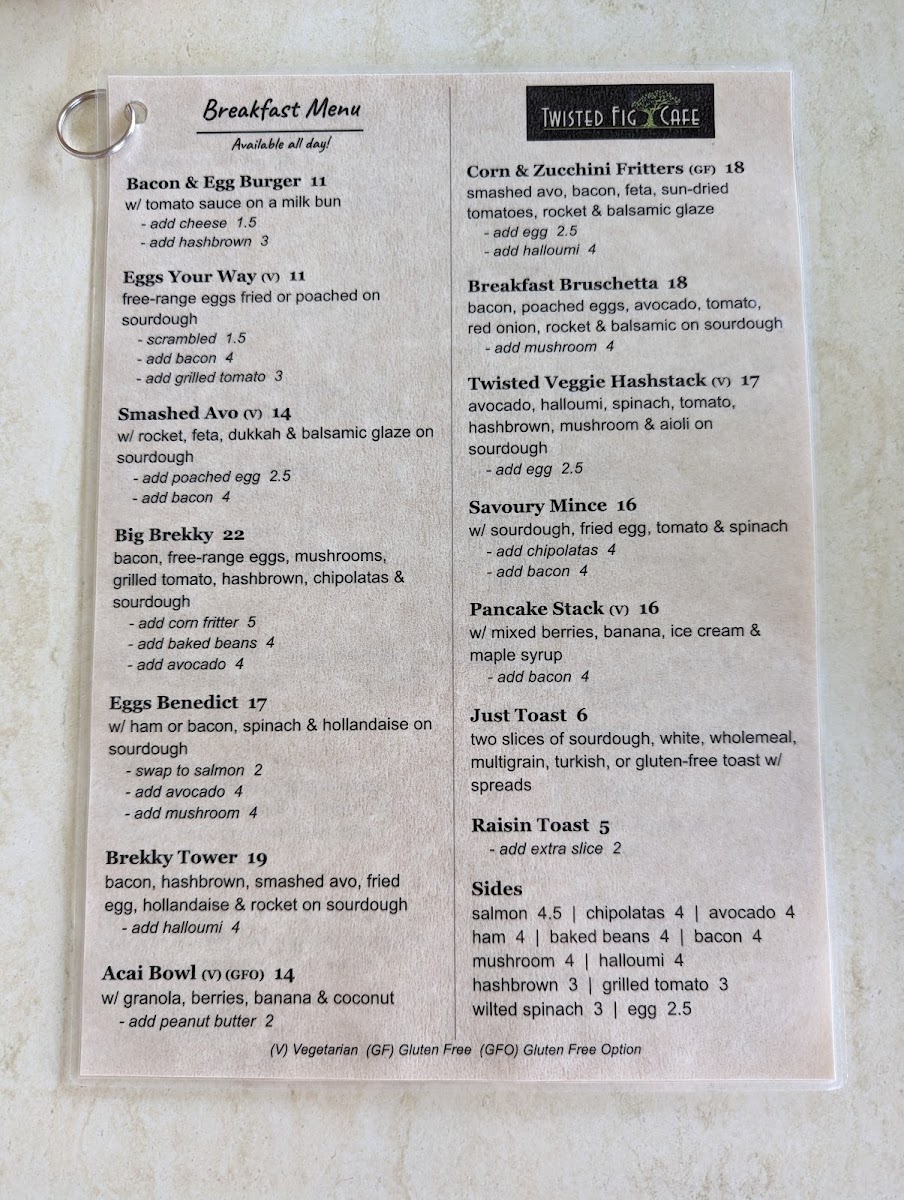 Twisted Fig Cafe menu board