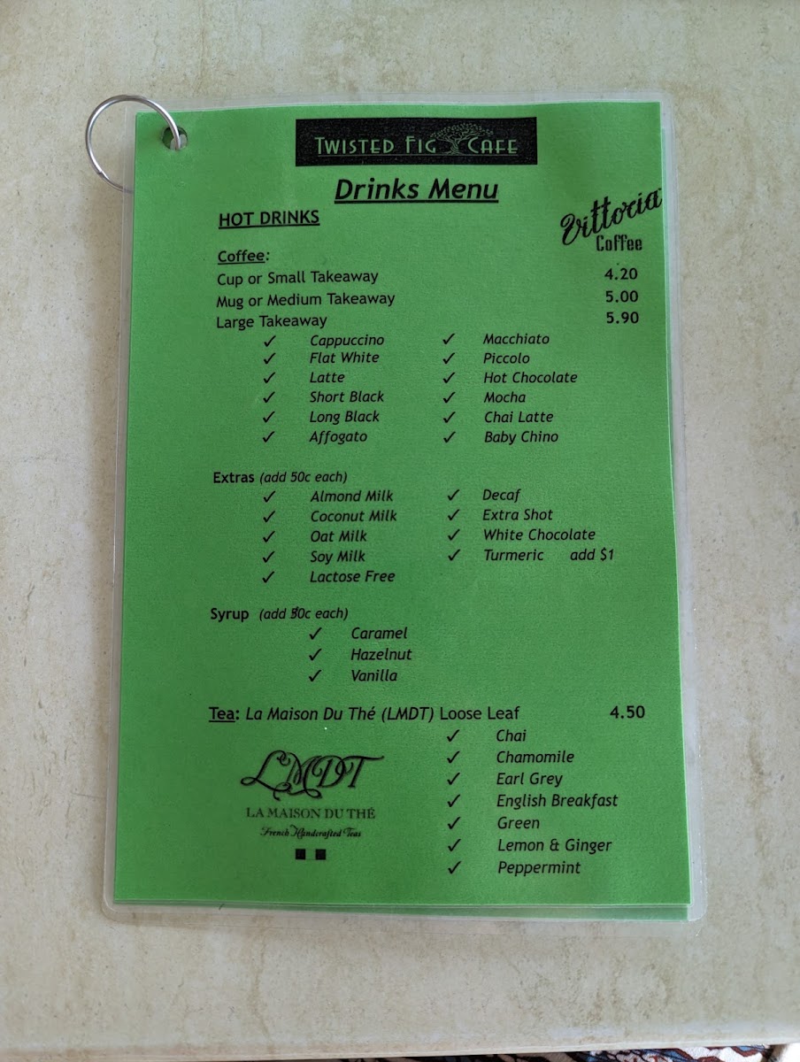 Twisted Fig Cafe menu board